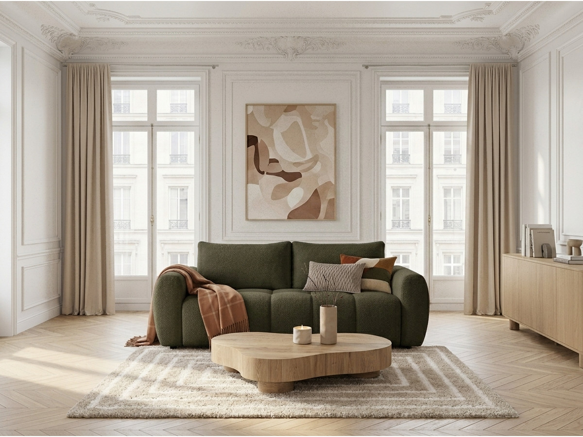 Bobochic Fuji Schlafsofa 3-Sitzer Bouclé-Stoff Grün