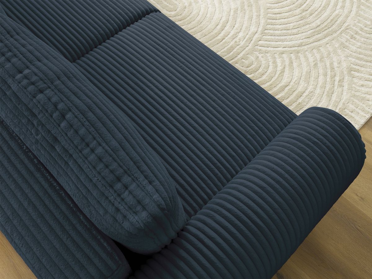 Bobochic Lucien Schlafsofa 3-Sitzer mit Bettkasten Breitcord weich Dunkelblau