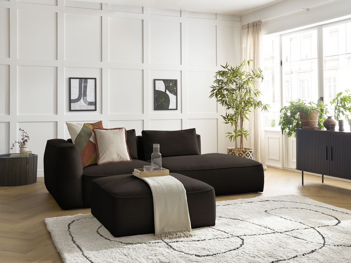 Bobochic Leopold Sofa 4-Sitzer mit Pouf Cordsamt Braun Armlehne links