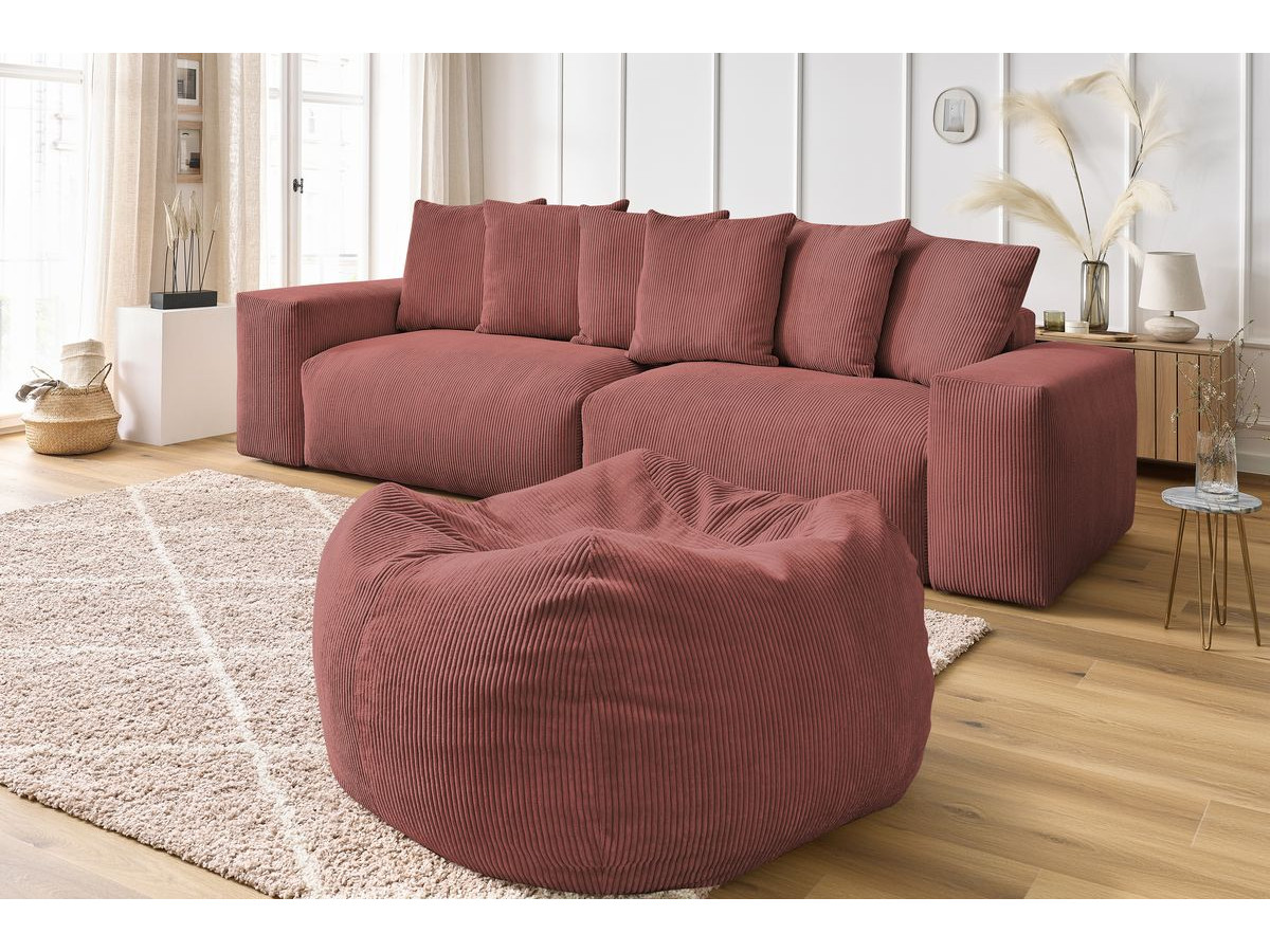 Bobochic Voltaire Sofa 5-Sitzer mit Pouf Cordsamt Rosa