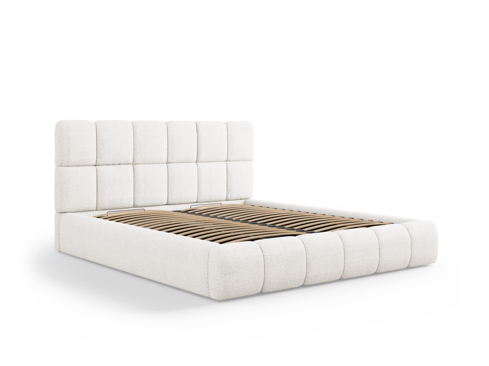Micadoni Stauraumbett mit Kopfteil Bellis Boucle Baloo Weiß 140x200