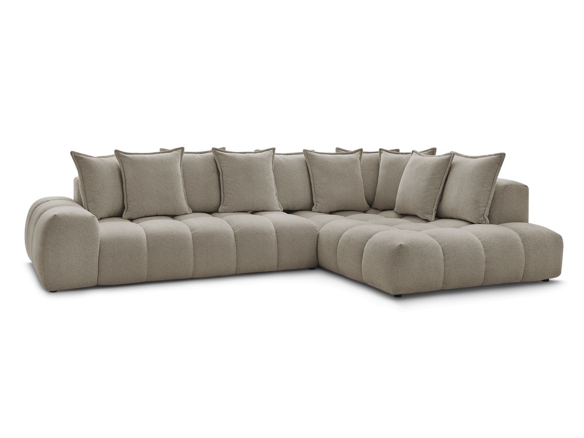Bobochic Everest Ecksofa, 10 Kissen Melange-Stoff Taupe Ecke rechts
