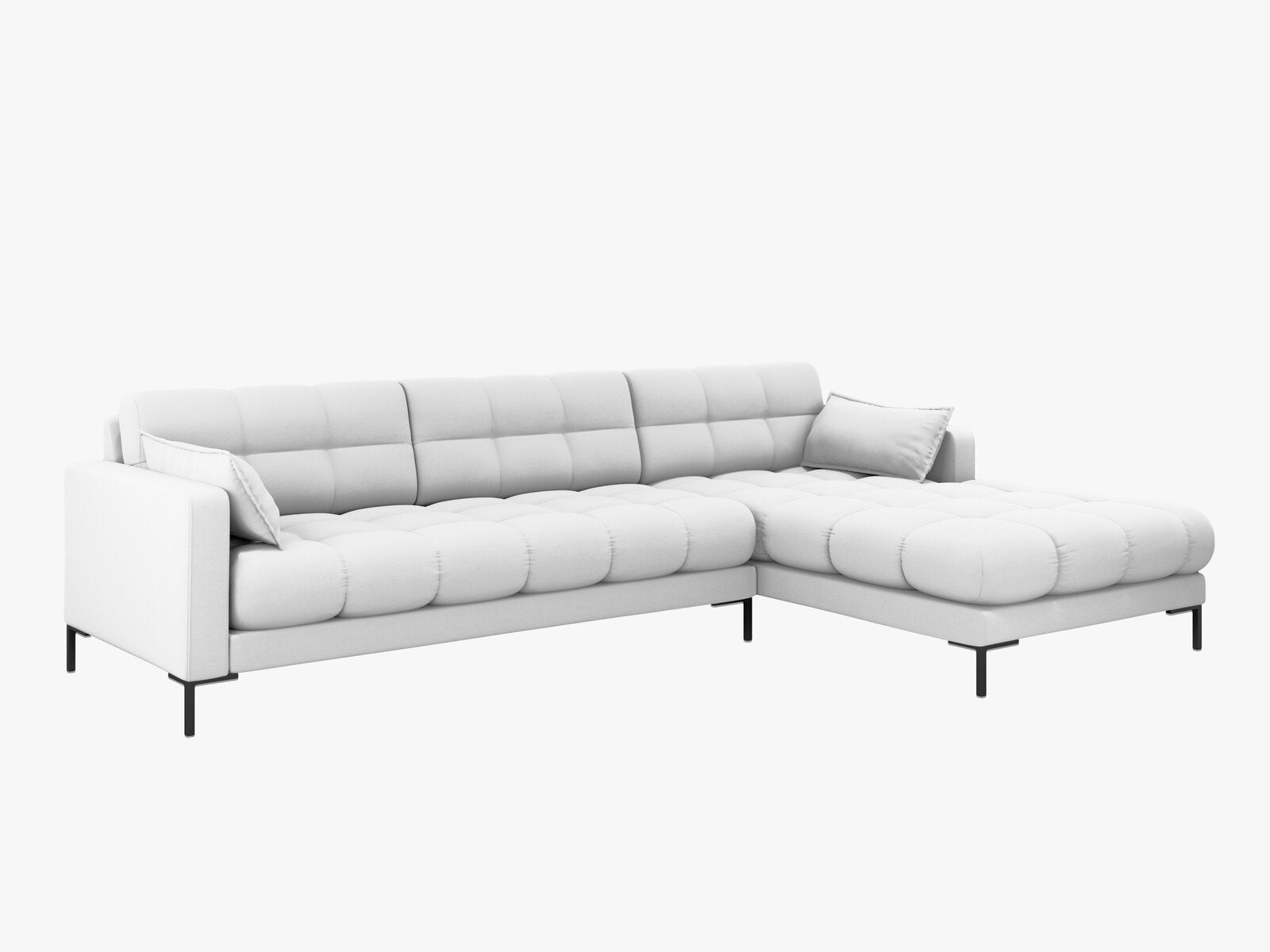 Micadoni Ecksofa Mamaia 5-Sitzer Rechts Strukturierter Stoff Neve Hellgrau schwarze Beine