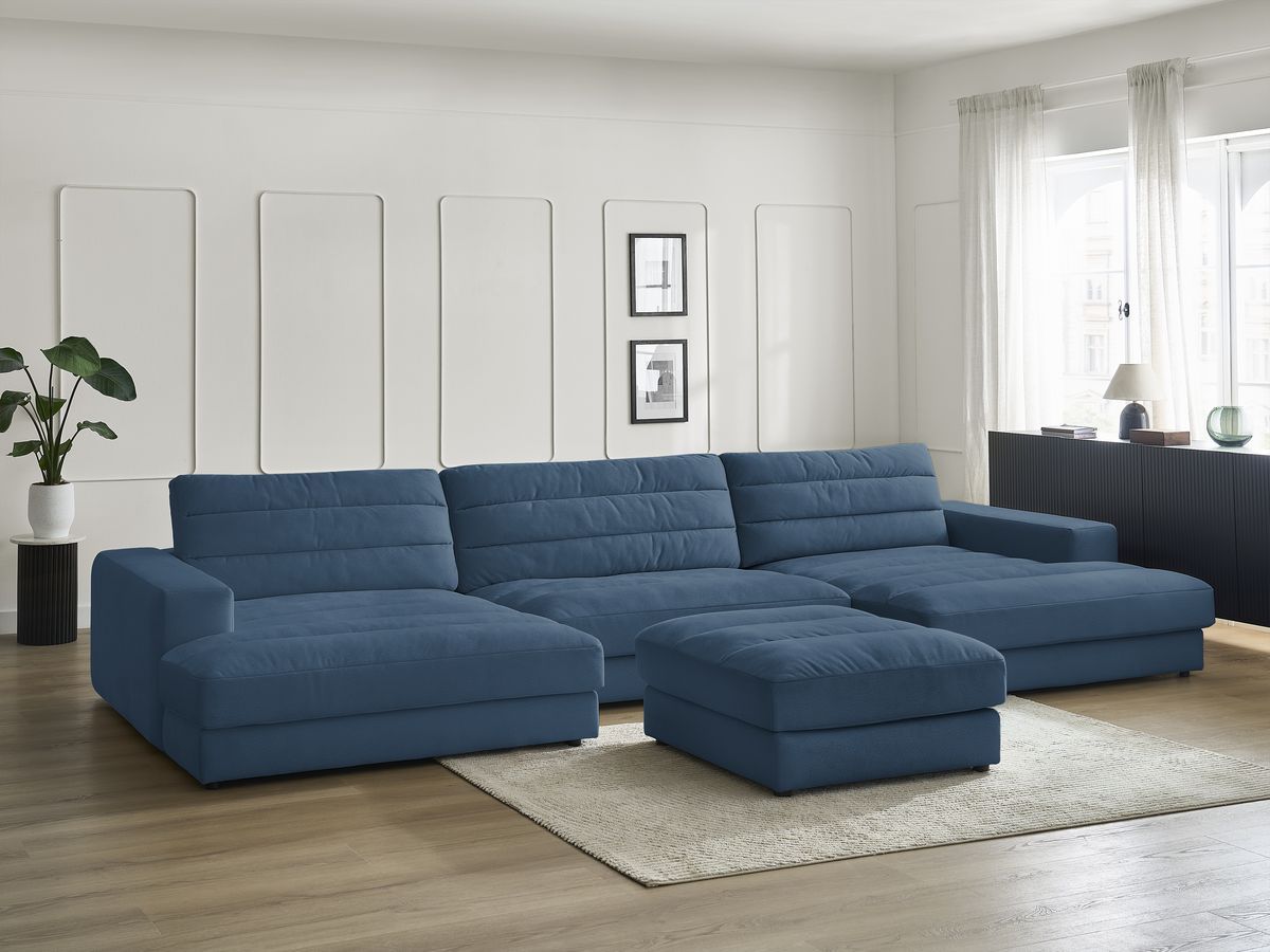 Bobochic Sierra Wohnlandschaft mit Pouf Samt Dunkelblau