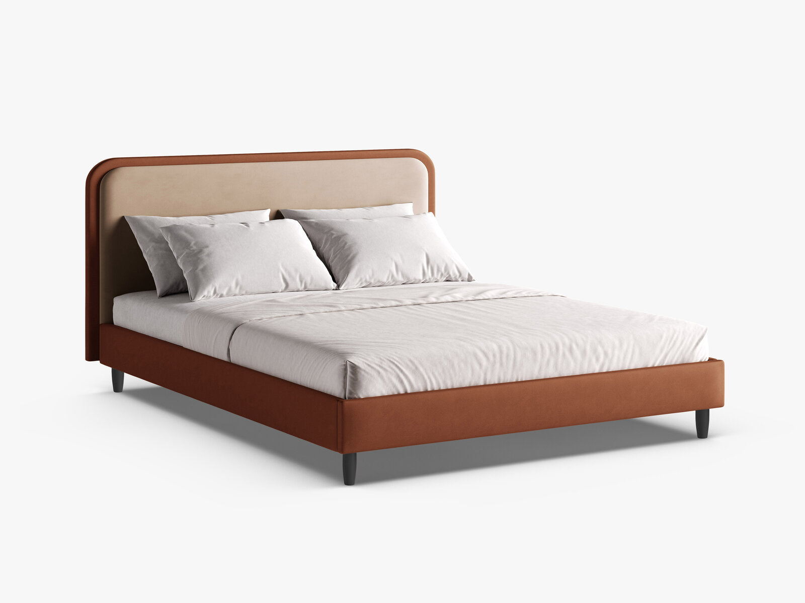 Micadoni Stauraumbett mit Kopfteil Aveline Samt Magic Velvet, Vegan-Leder Vega Mandelbeige, Kastanienbraun 160x200