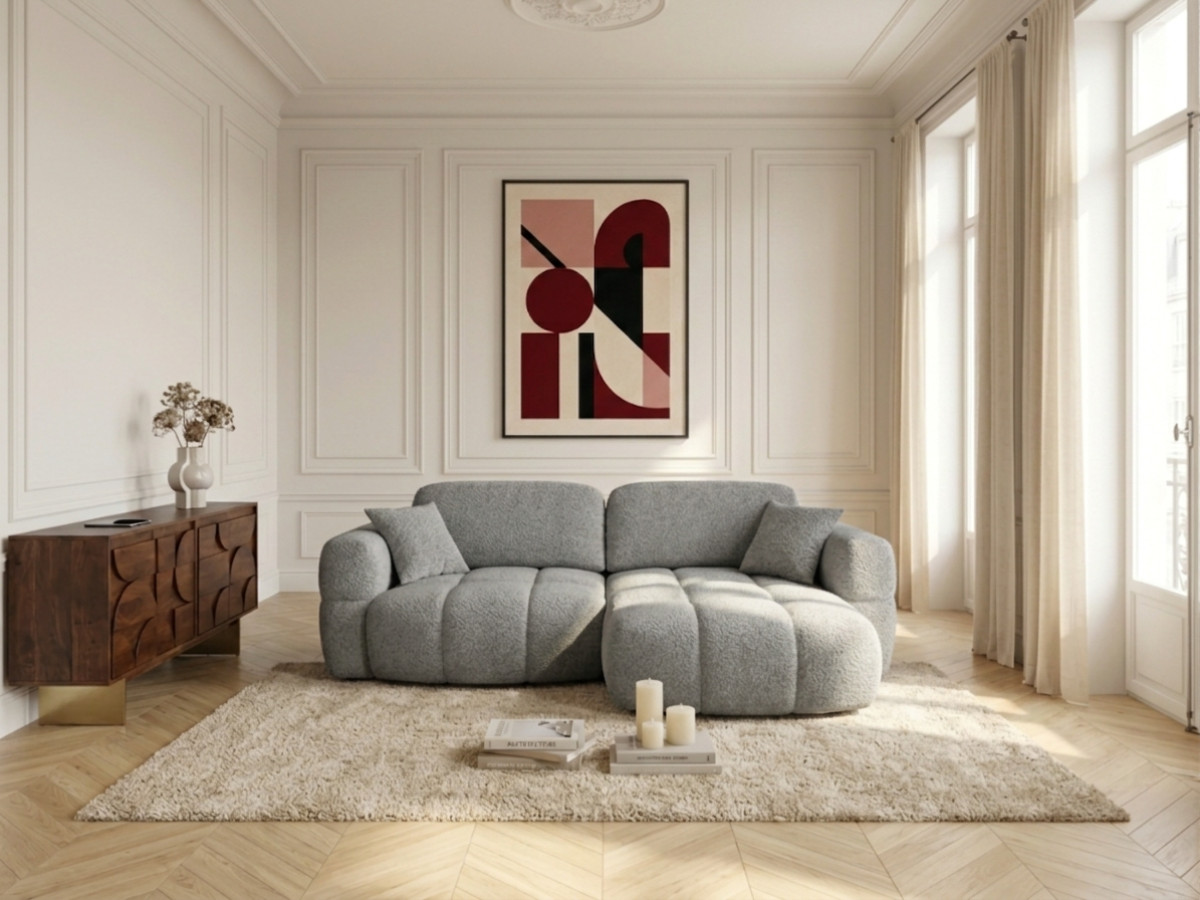 Bobochic Madison Ecksofa mit Schlaffunktion und Bettkasten Stoff Taupe