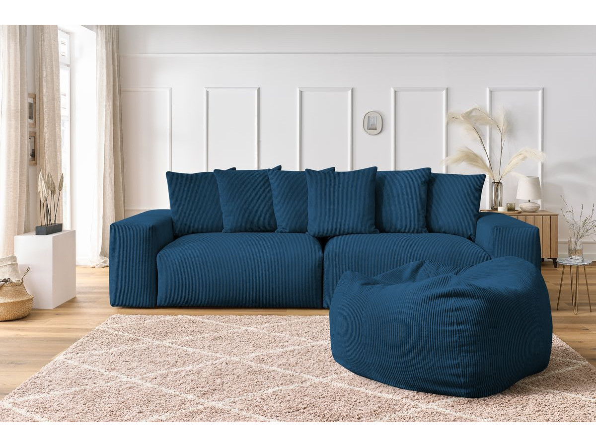 Bobochic Voltaire Sofa 5-Sitzer mit Pouf Cordsamt Dunkelblau