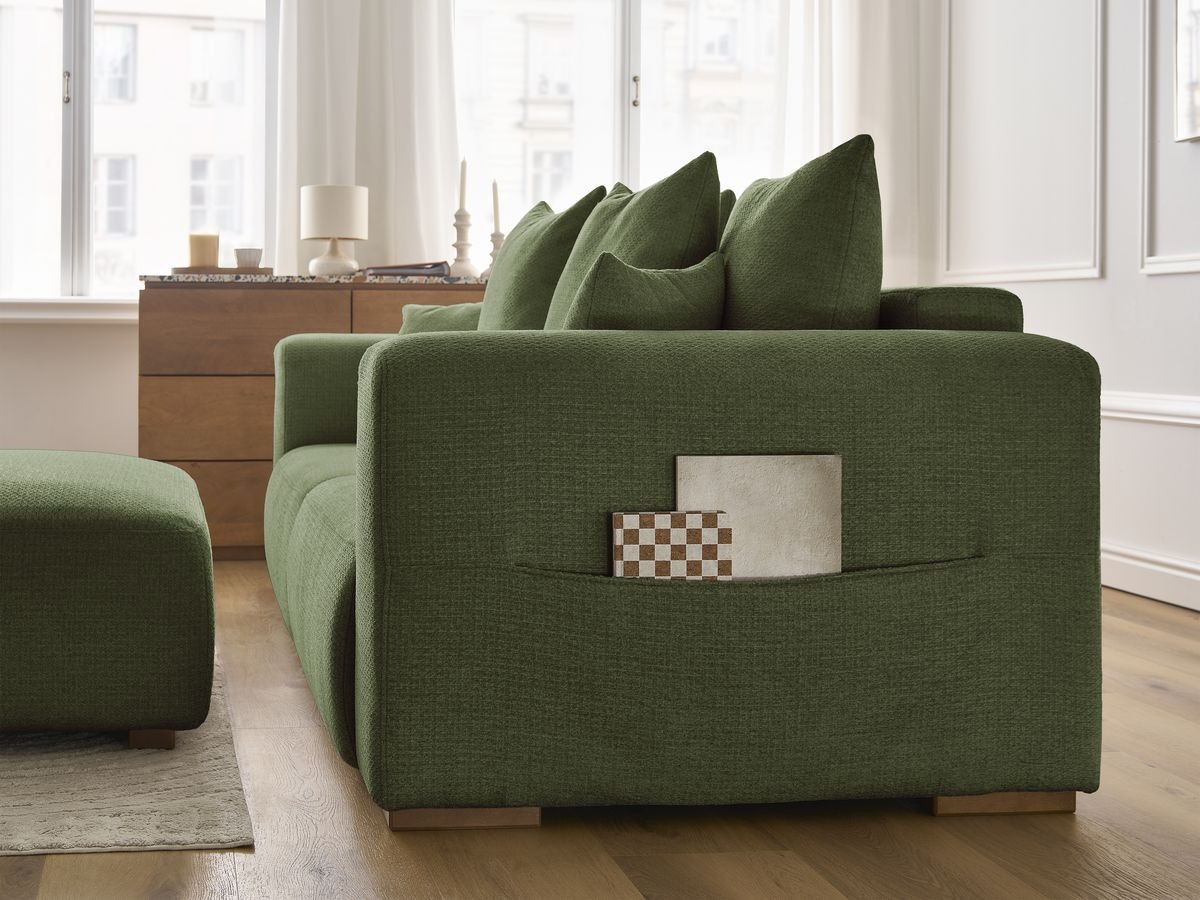 Bobochic Sidonie Sofa 4-Sitzer mit Pouf Melange-Stoff Grün