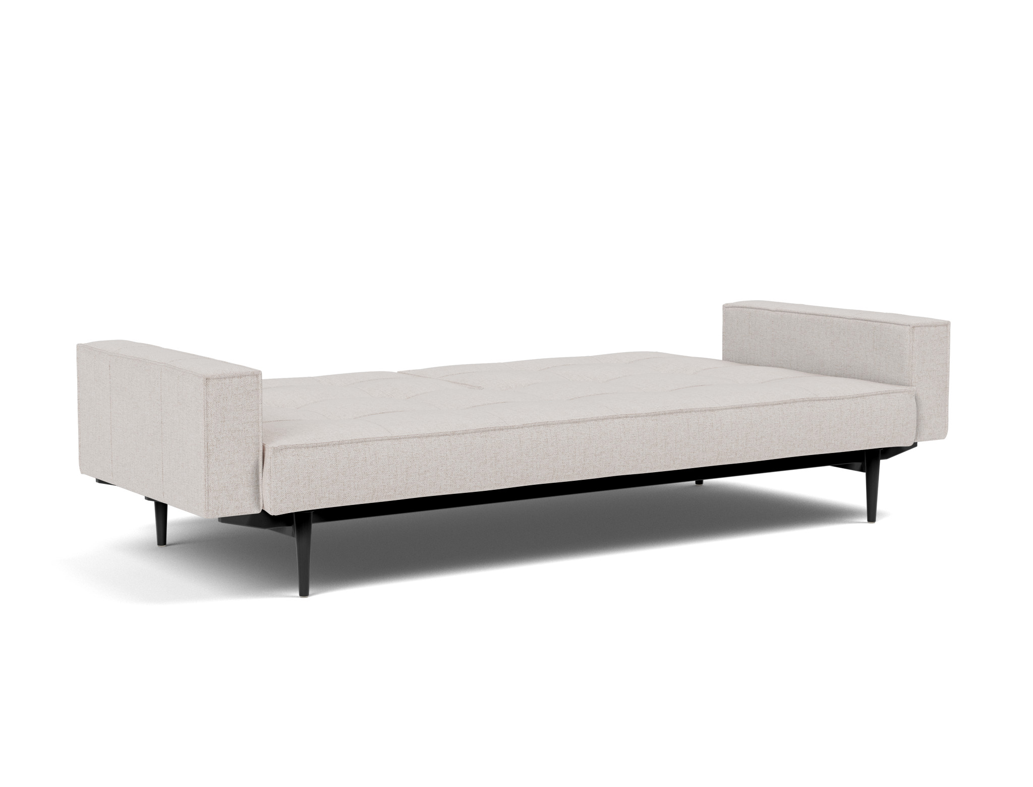 Schlafsofa Splitback mit Armlehnen Strukturierter Stoff Weda 300-Weda-Sand Beine Styletto Eiche schwarz
