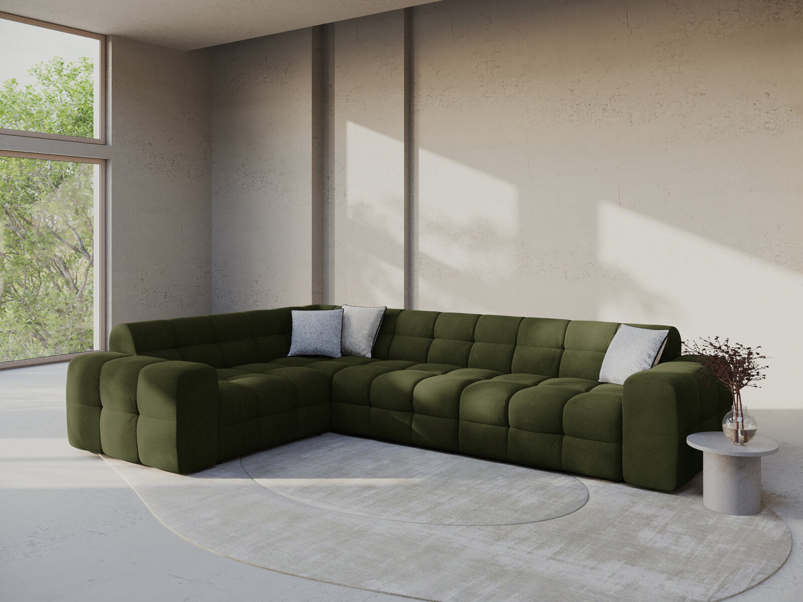 Micadoni Ecksofa Kendal 6-Sitzer Links Samt Armeegrün