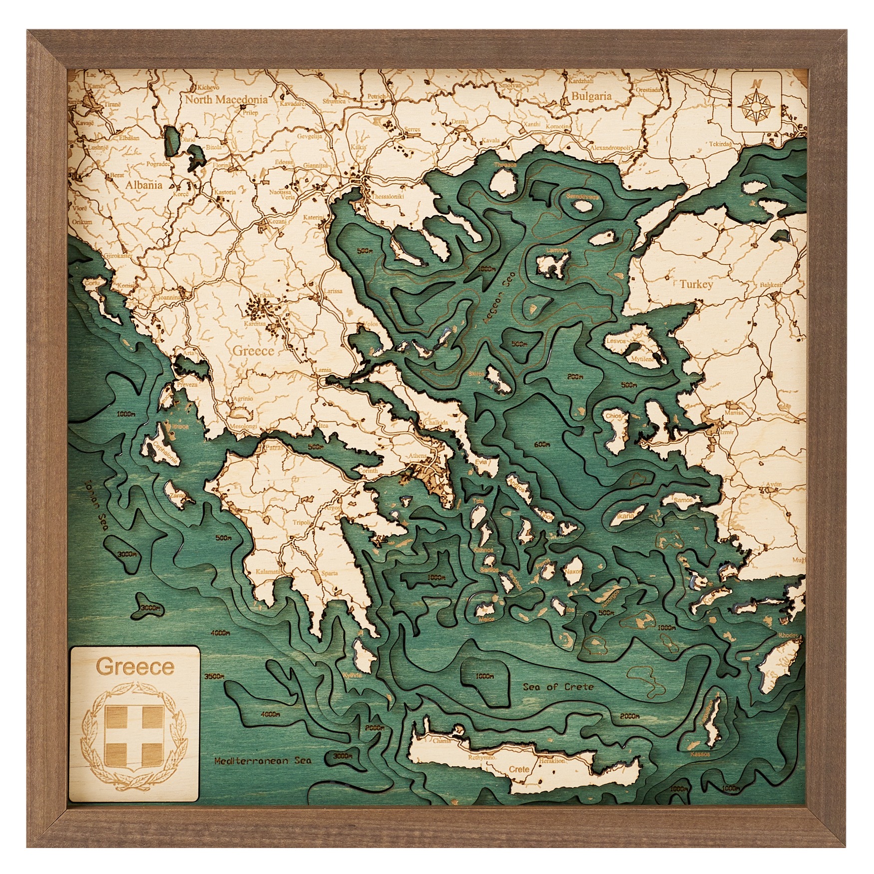 Cutting Brothers 3D Holz-Wandkarte Griechenland 35x35 cm