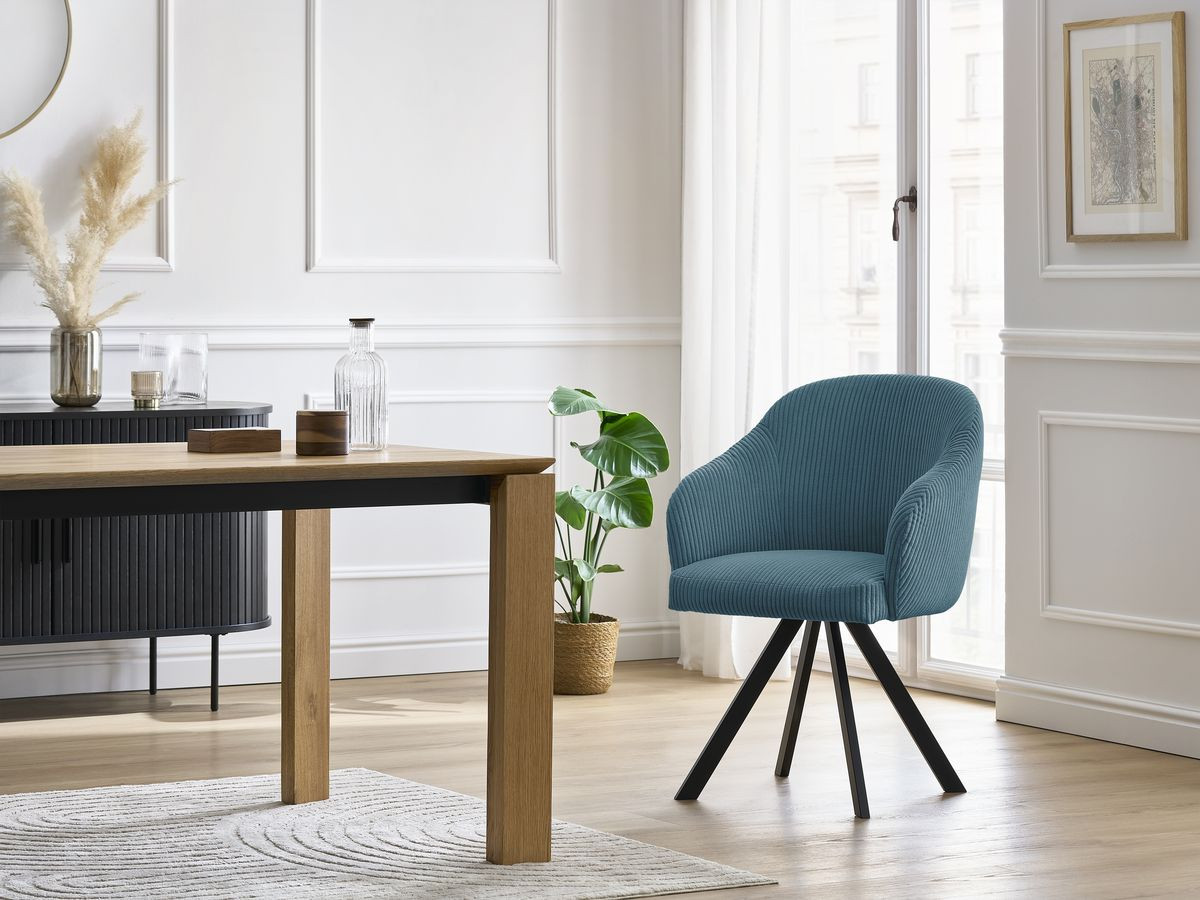 Bobochic Sophie Esszimmerstuhl 2er-Set mit Sternfuß Cordsamt Dunkelblau