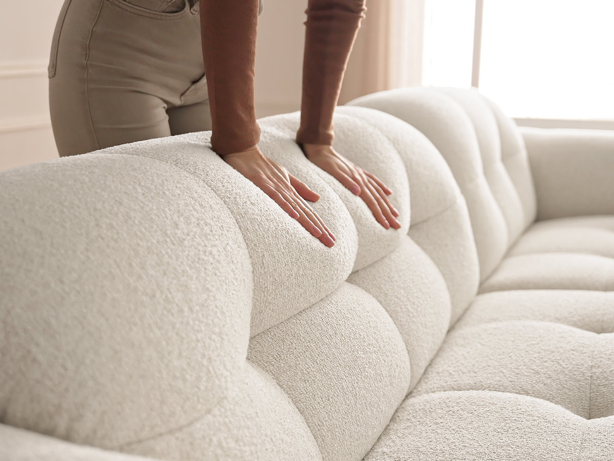 Bobochic Laura Ecksofa mit kleinem Pouf Melange-Stoff Beige Ecke rechts