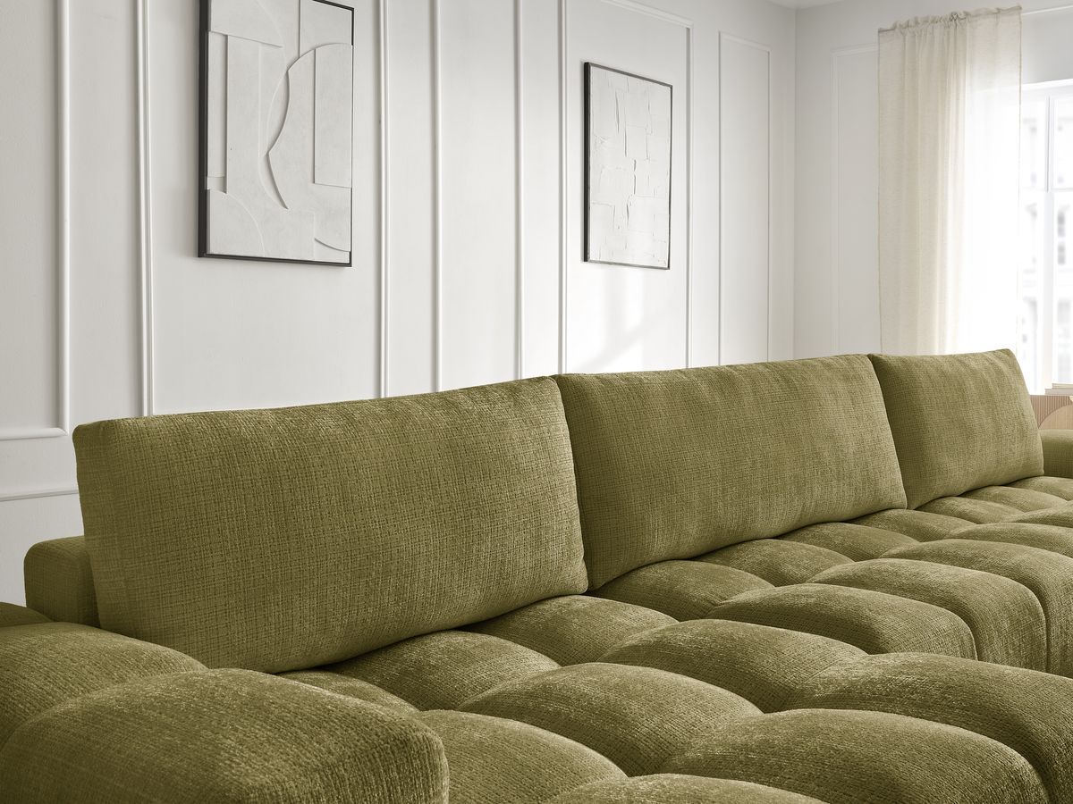 Bobochic Anakin Wohnlandschaft mit Pouf, 3 Kissen Strukturstoff Grün