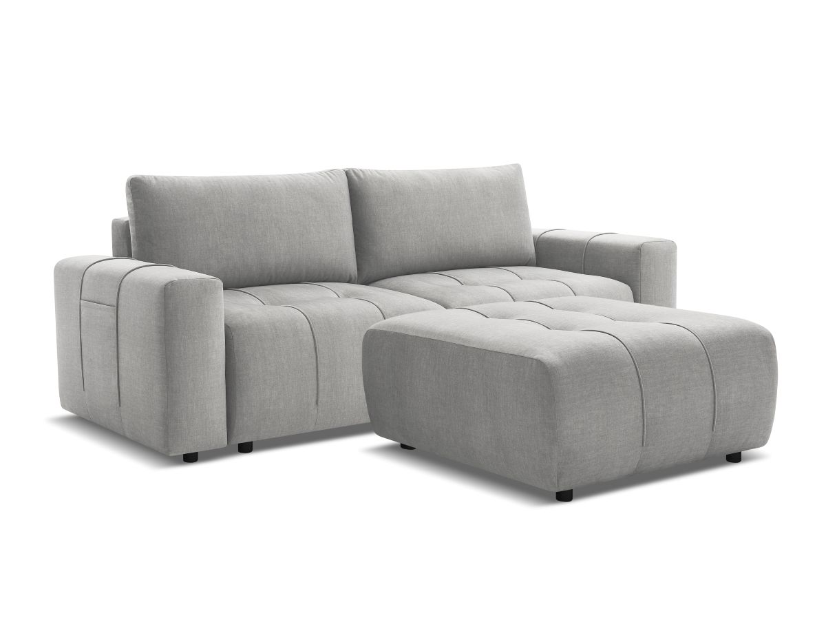 Bobochic Arsene Schlafsofa 4-Sitzer mit Bettkasten und Pouf Samt Hellgrau