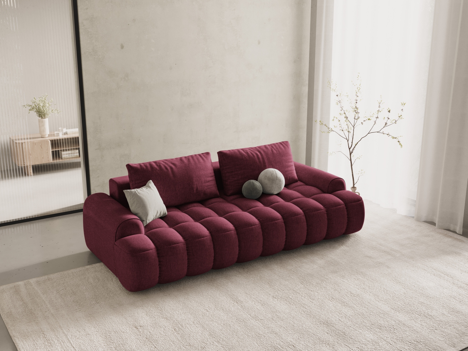Cosmopolitan Design Schlafsofa Linz 4-Sitzer mit Bettkasten Strukturierter Stoff Sorella Burgundfarben