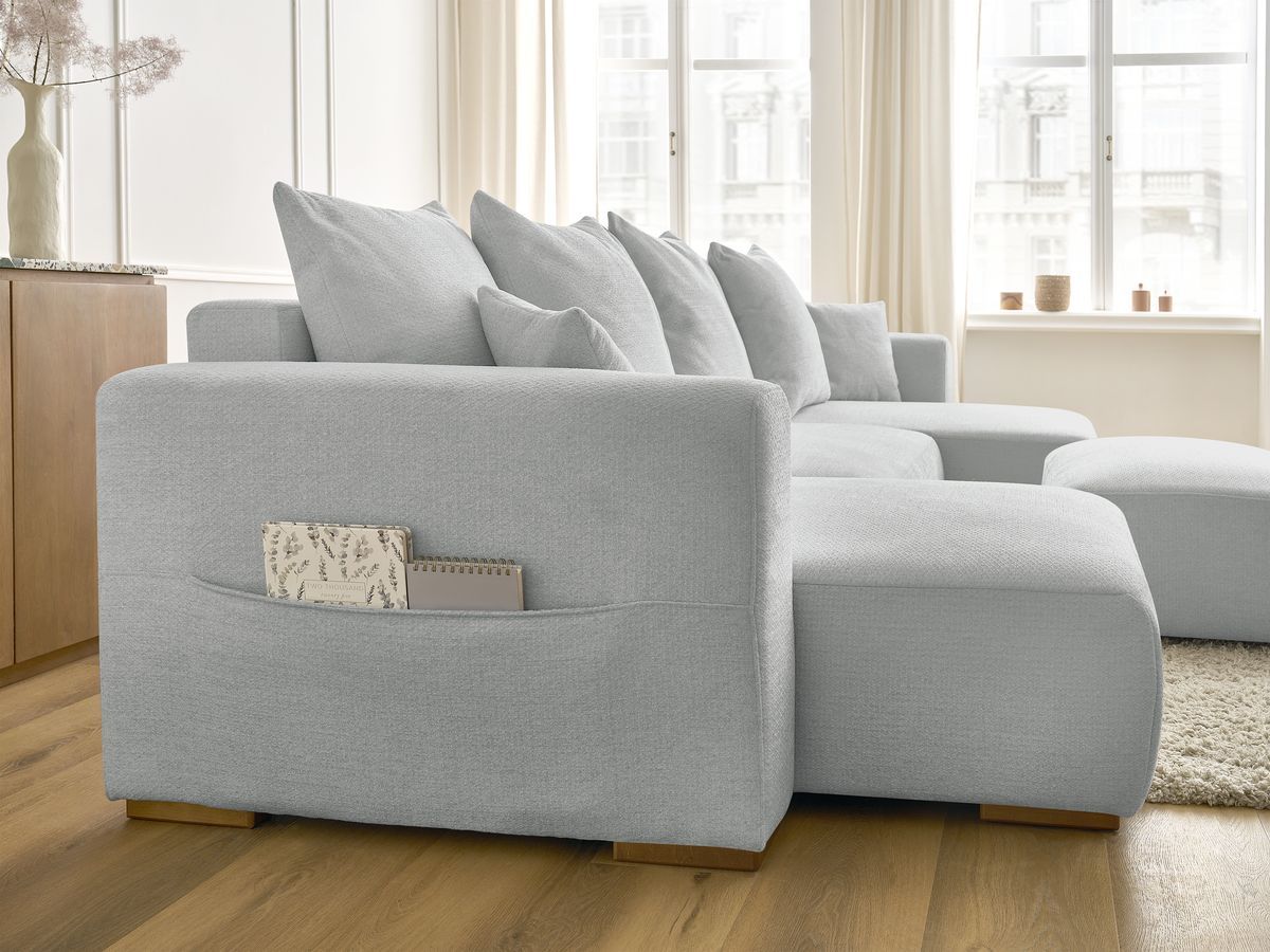 Bobochic Sidonie Wohnlandschaft mit Pouf Melange-Stoff Hellgrau