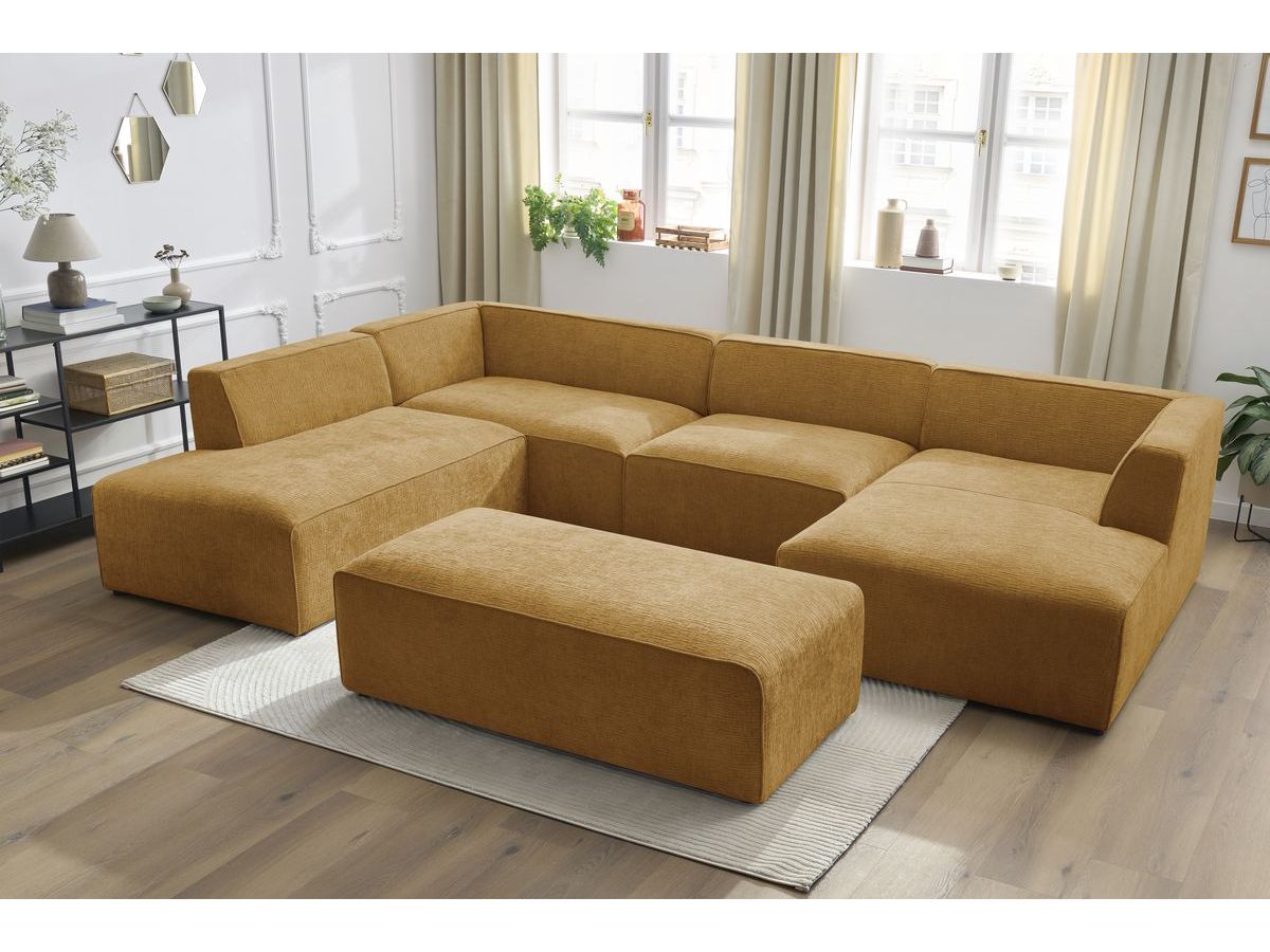 Bobochic Megeve Wohnlandschaft mit Pouf Strukturstoff Gelb Ecke rechts