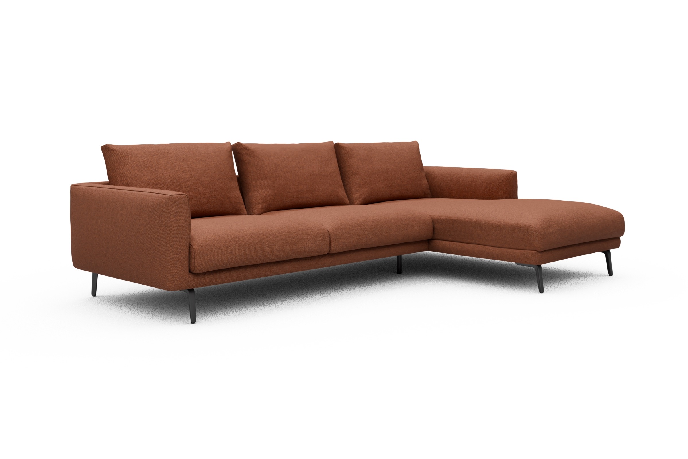 Ecksofa Karl Chaiselongue rechts mit 2,5-Sitzer Weda-Rust