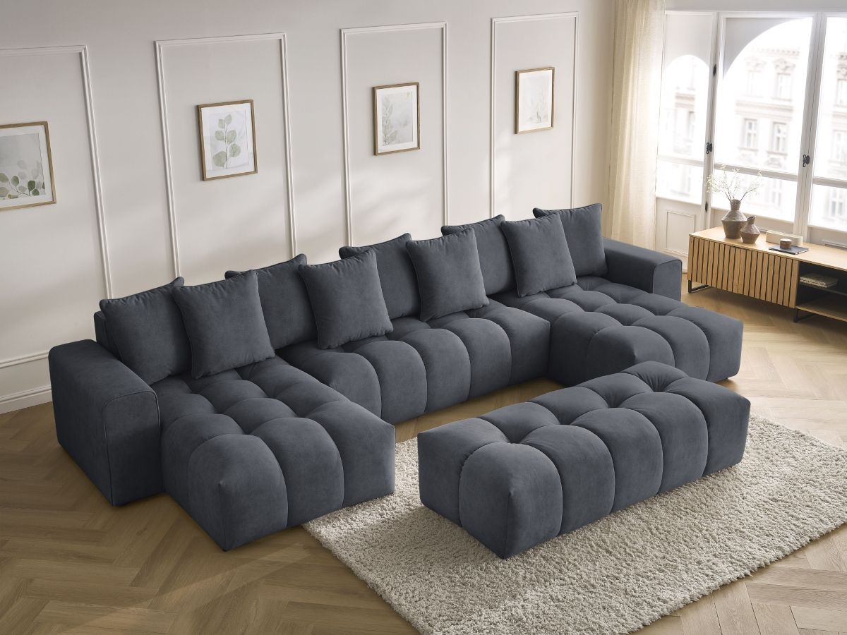 Bobochic Mont-blanc Wohnlandschaft mit Pouf Samt Dunkelgrau