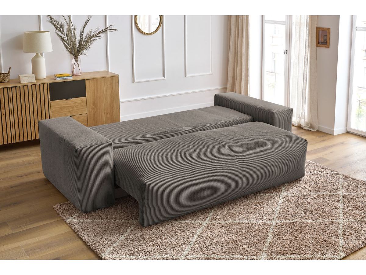 Bobochic Voltaire Schlafsofa 3-Sitzer mit Bettkasten Cordsamt Taupe