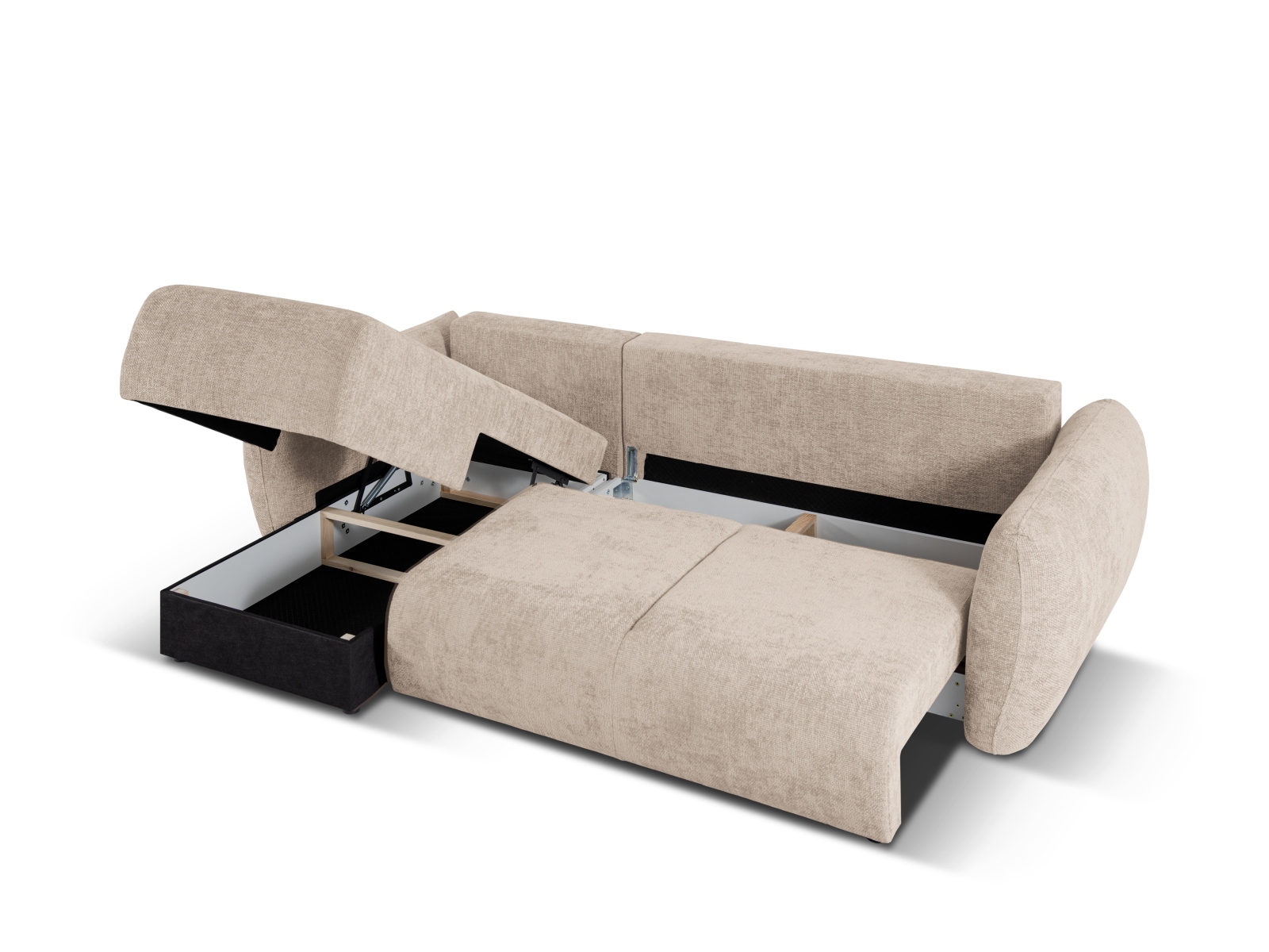 Cosmopolitan Design Ecksofa Matera 4-Sitzer mit Schlaffunktion Chenille Eden Dunkelbeige Links