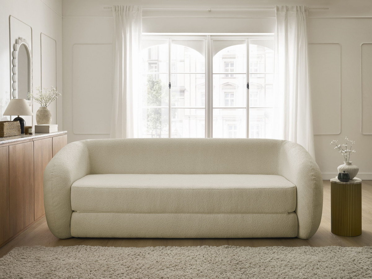 Bobochic Neyo Schlafsofa 3-Sitzer Bouclé-Stoff Beige