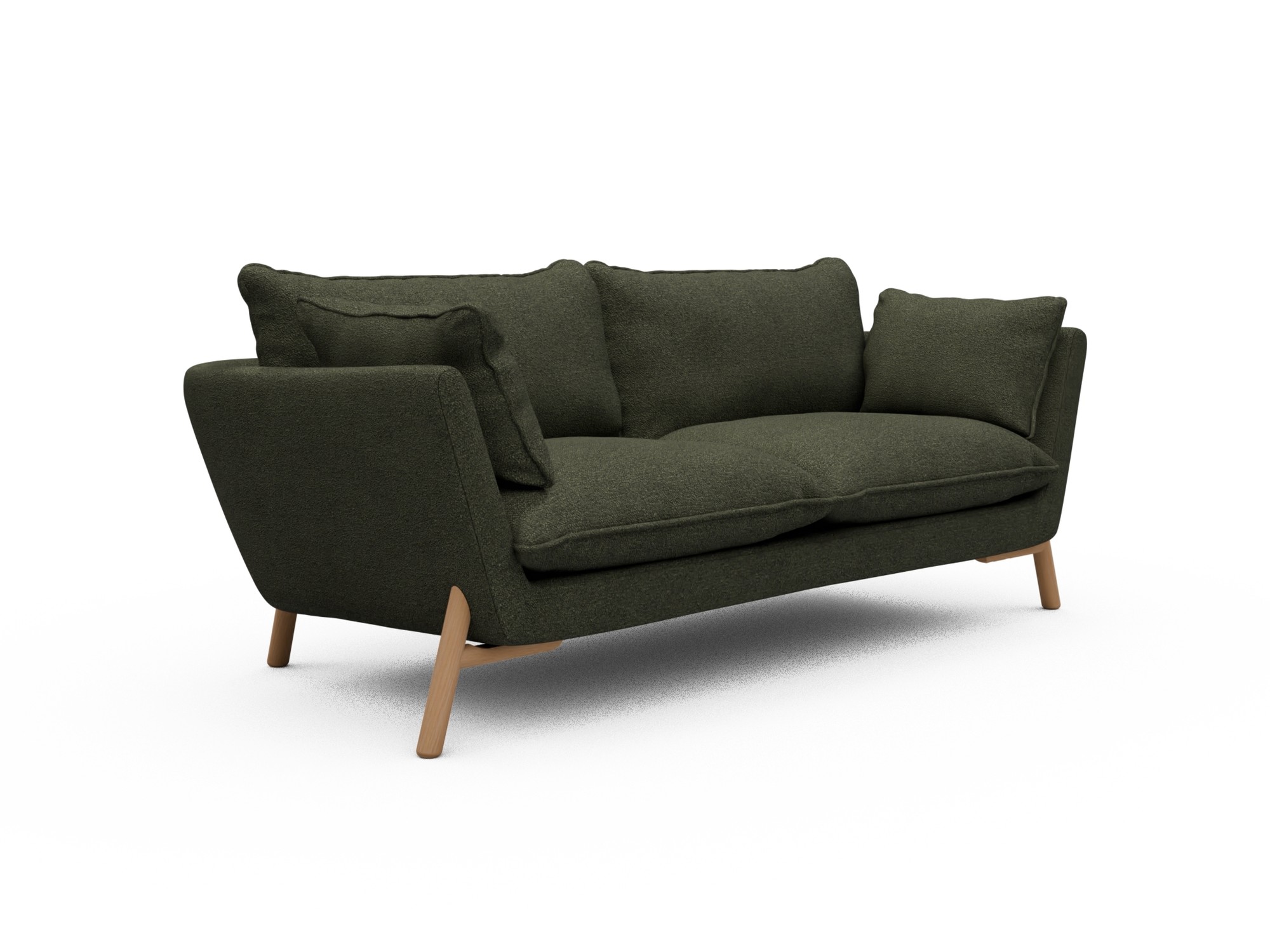 Skandi Home Sofa Emil Soft 2-Sitzer Beinfarbe Eiche Natur Boucle-Forest-Green moebelfaktor