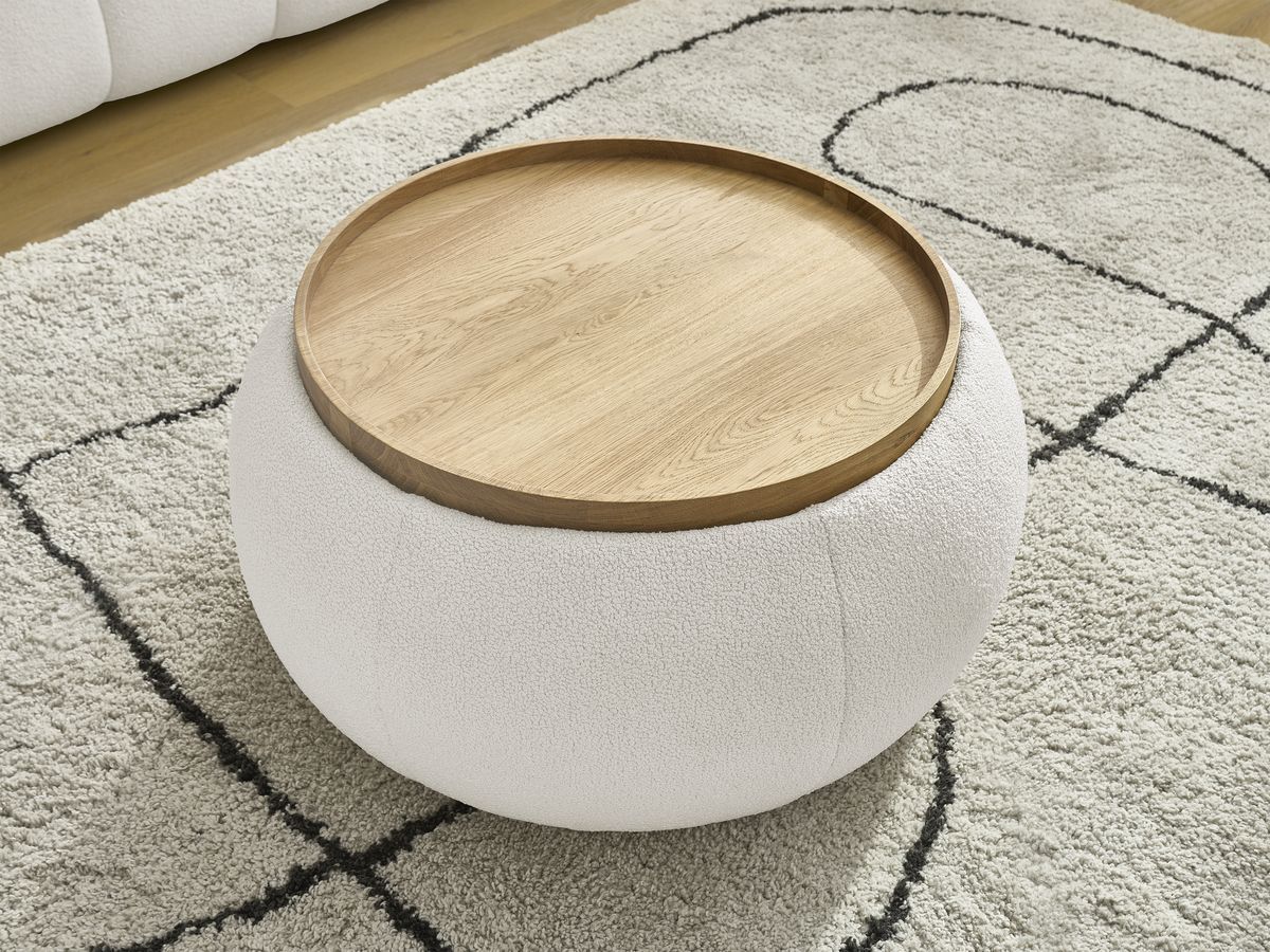 Bobochic Hayden Sofa 2-Sitzer mit Pouf Bouclé-Stoff Weiß