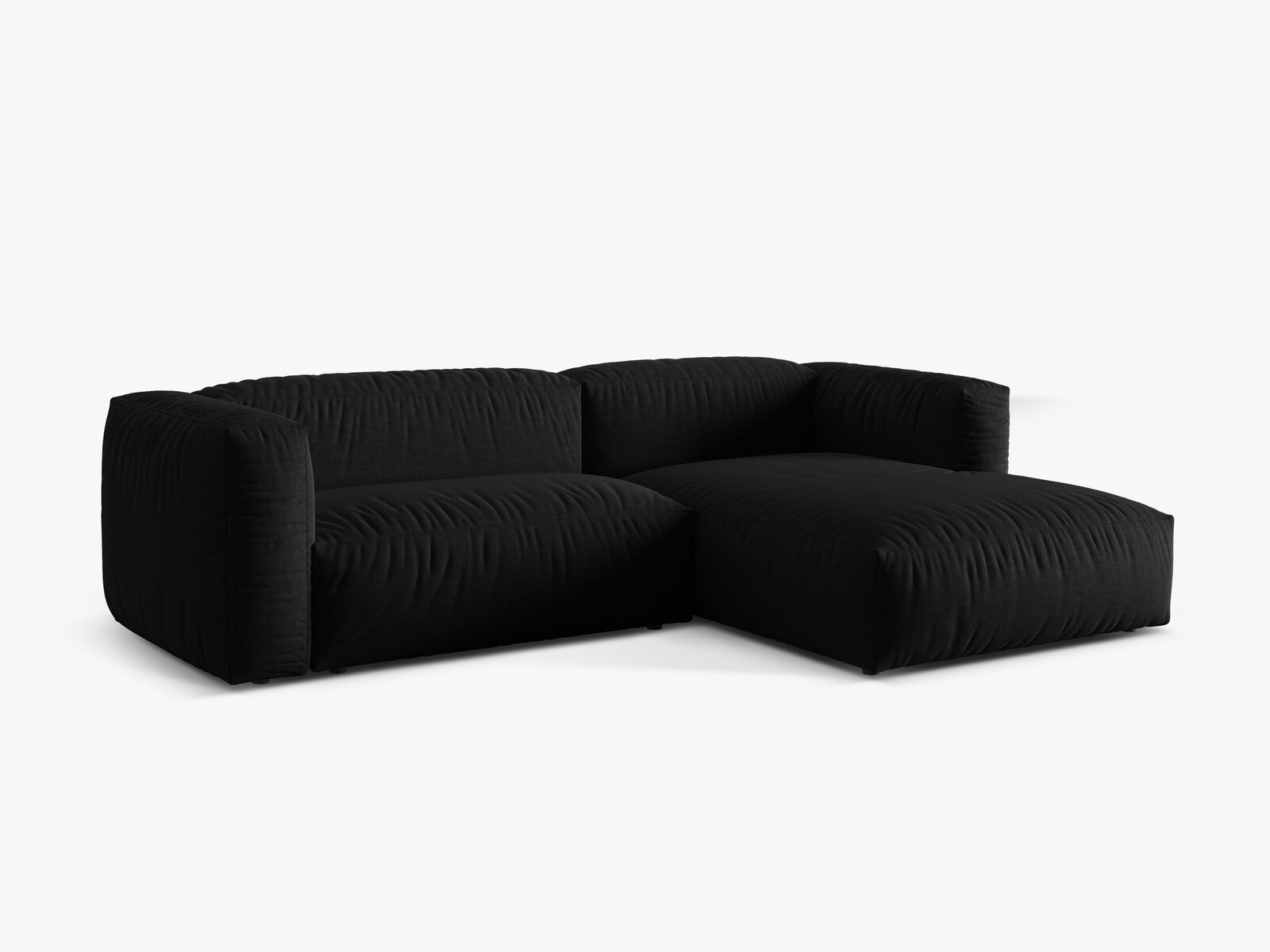 Micadoni Ecksofa Martina 2-Sitzer Rechts Strukturierter Stoff Boston Schwarz