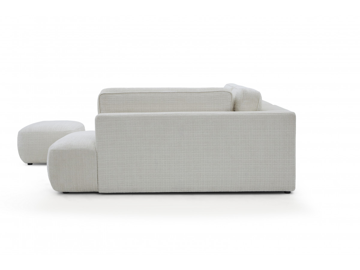 Bobochic Denise Ecksofa mit Schlaffunktion und Bettkasten und Pouf 256 × 197 cm Strukturstoff Weiß Ecke rechts