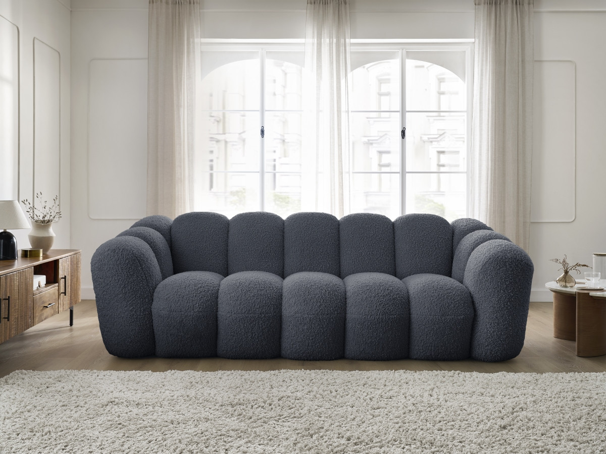 Bobochic Hippolyte Sofa 3-Sitzer Bouclé-Stoff Dunkelgrau