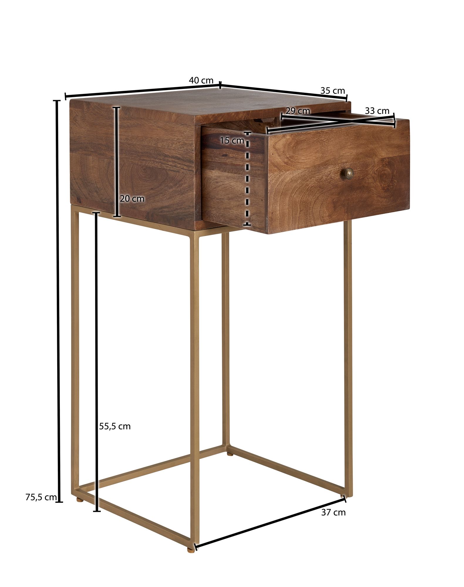 Nachttisch Tingvoll Massivholz Gold 40 × 35 × 75,5 cm