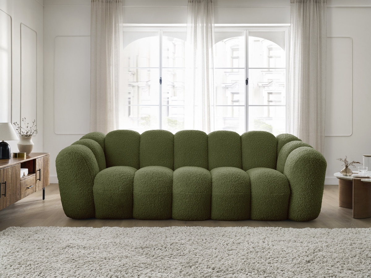 Bobochic Hippolyte Sofa 3-Sitzer Bouclé-Stoff Grün