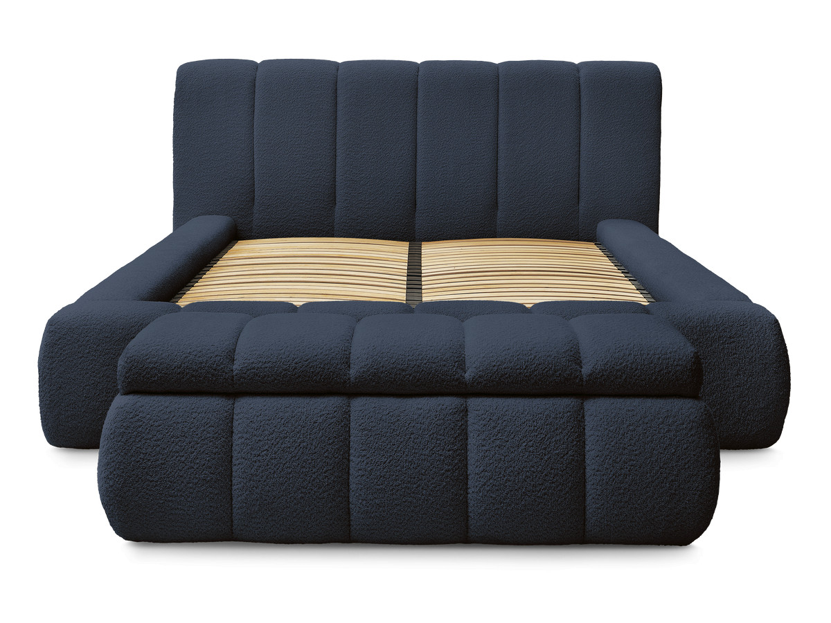 Bobochic Denali Polsterbett mit Bettkasten mit Bettbank Bouclé-Stoff Dunkelblau, Liegefläche 140 × 190 cm