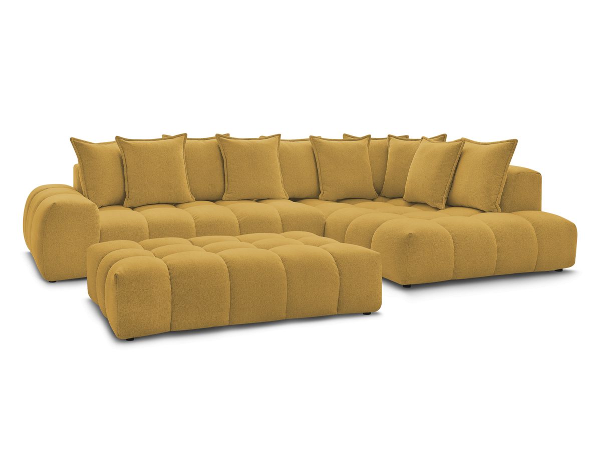 Bobochic Everest Ecksofa mit Schlaffunktion und Pouf, 10 Kissen Melange-Stoff Gelb Ecke rechts