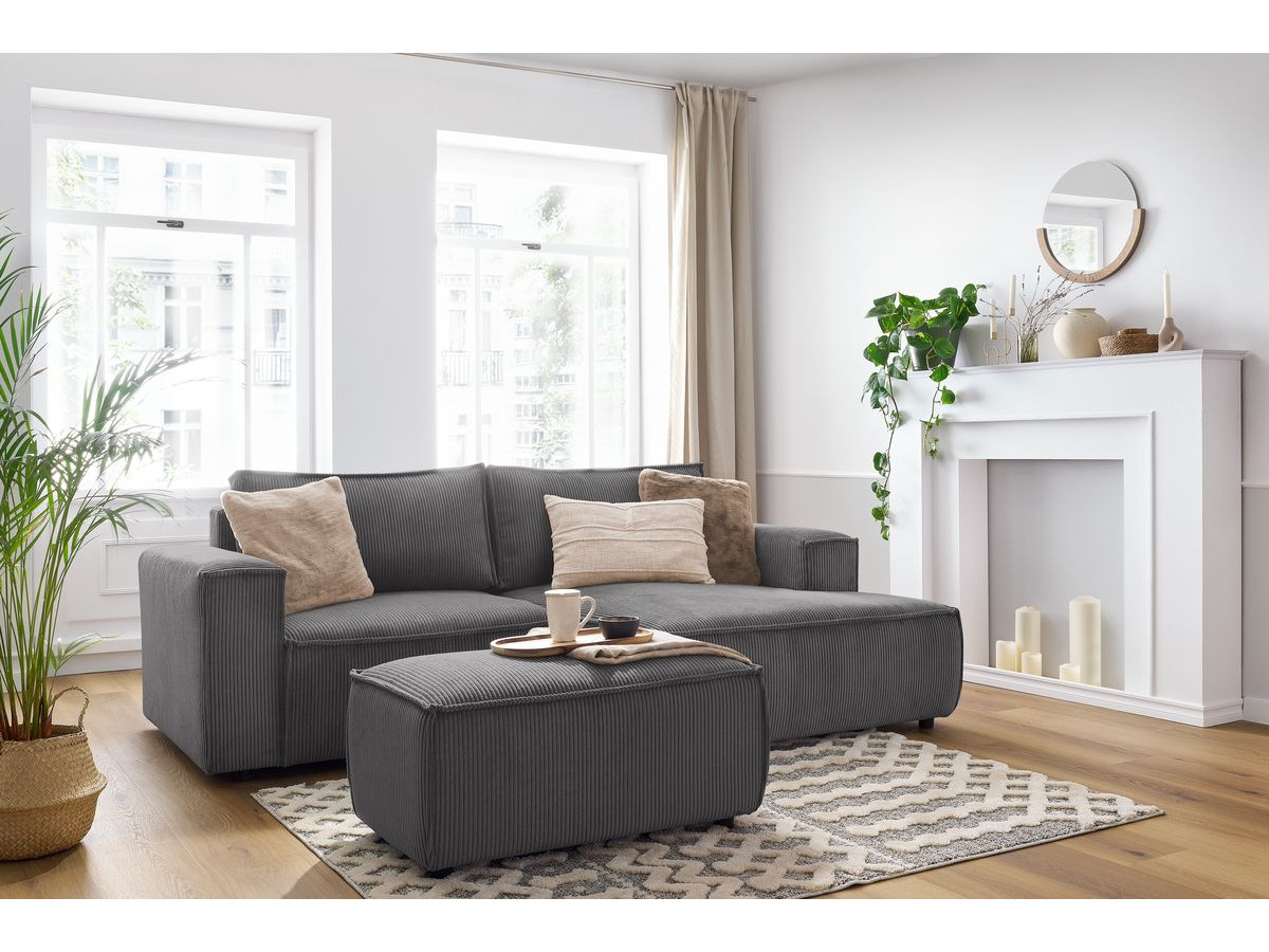Bobochic Nihad Ecksofa mit Pouf Cordsamt Dunkelgrau Ecke rechts