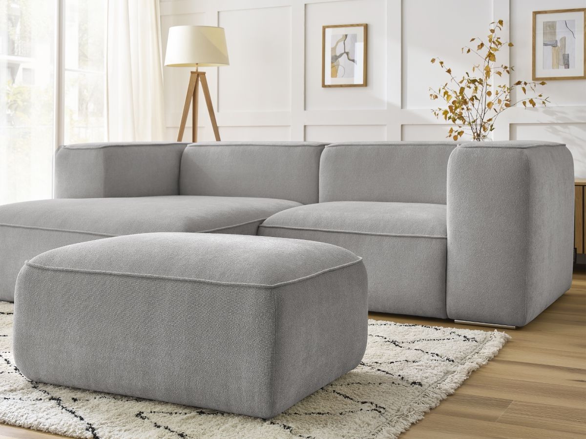 Bobochic Zephyr Ecksofa mit Pouf 260 × 165 cm Strukturstoff Hellgrau Ecke links