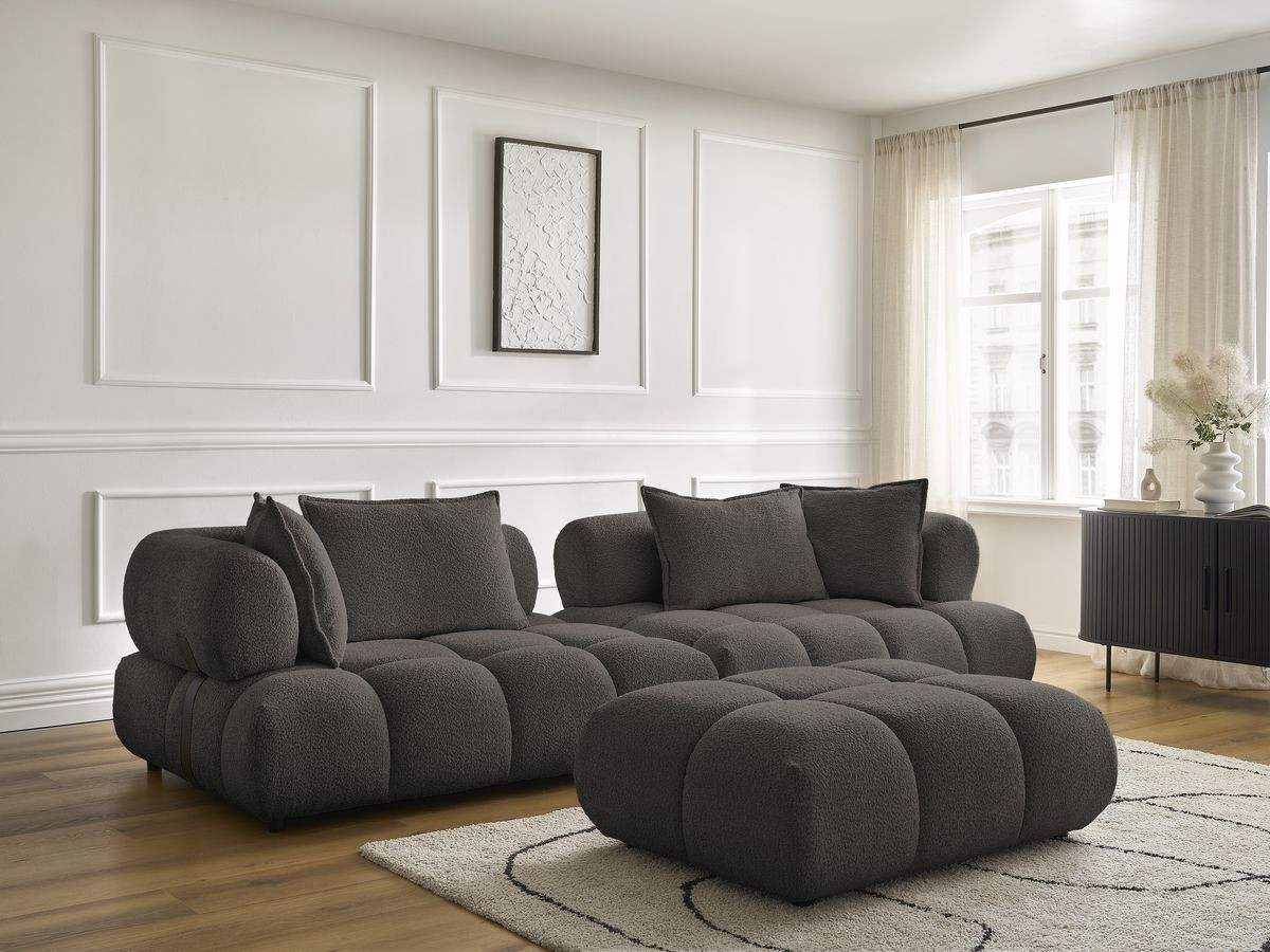 Bobochic Alya Sofa 4-Sitzer mit Pouf Bouclé-Stoff Braun