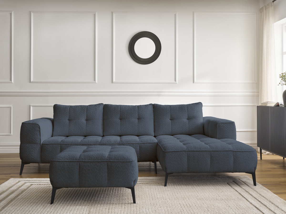 Bobochic Anis Ecksofa mit Pouf Bouclé-Stoff Dunkelblau Ecke rechts