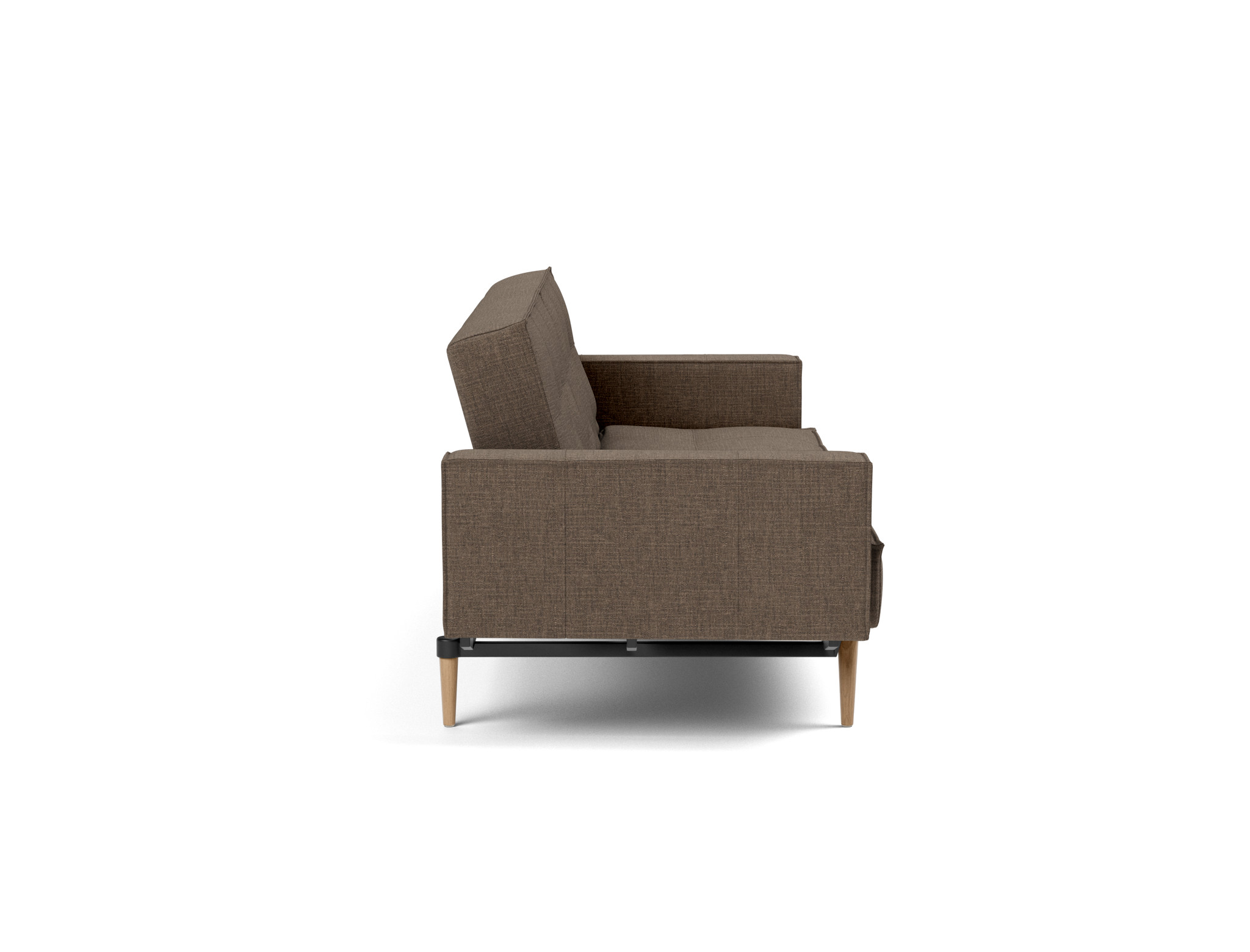 Schlafsofa Splitback mit Armlehnen Chenille Esina 411-Cedar-Brown Beine Styletto Eiche hell