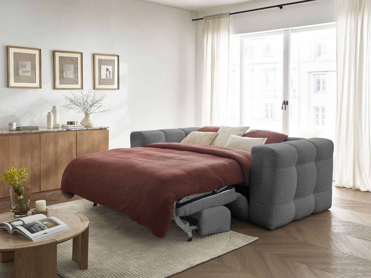 Bobochic Cloud Schlafsofa 3-Sitzer Bouclé-Stoff Dunkelgrau