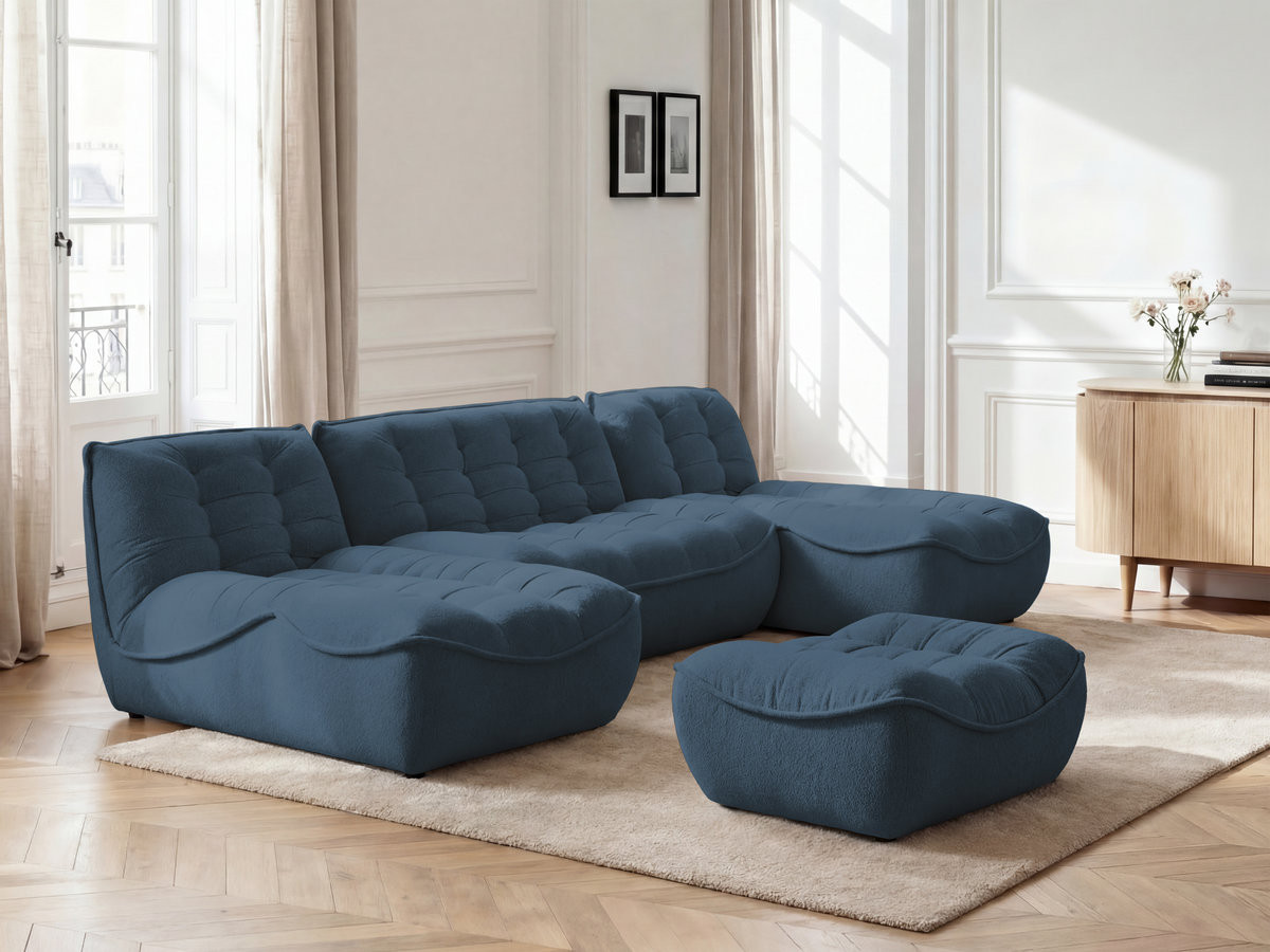 Bobochic Serena Wohnlandschaft mit Pouf Melange-Stoff Blau