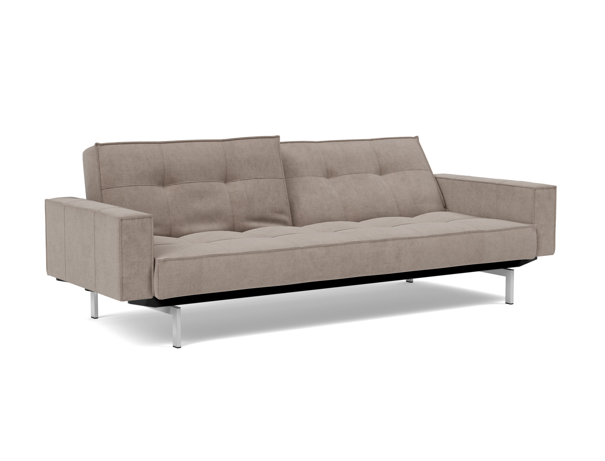 Schlafsofa Splitback mit Armlehnen Kord Cordufine 318-Beige Beine Chrom