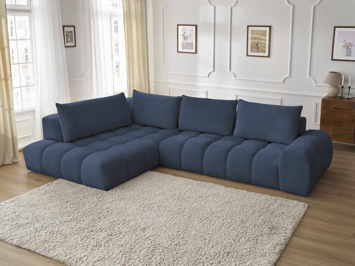 Bobochic Everest Ecksofa, 4 Kissen Melange-Stoff Dunkelblau Ecke links