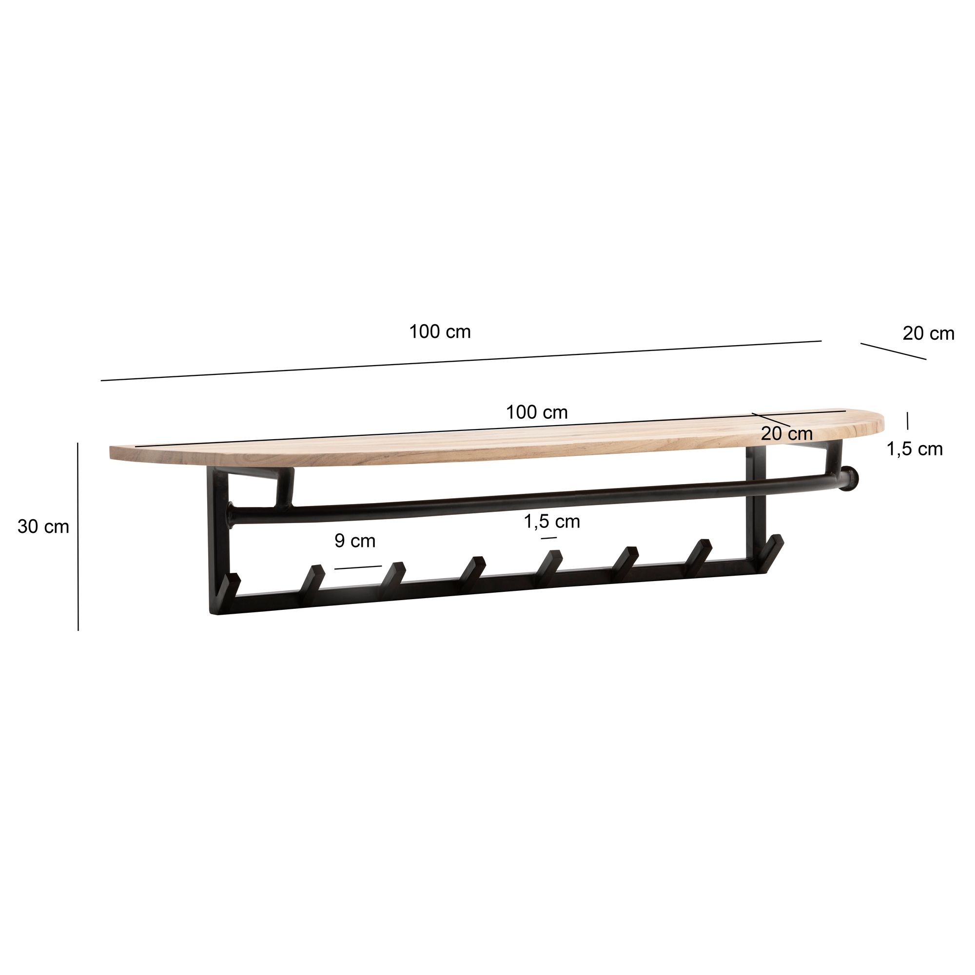 Wandgarderobe Nissedal Akazie Massivholz 100 × 20 × 30 cm