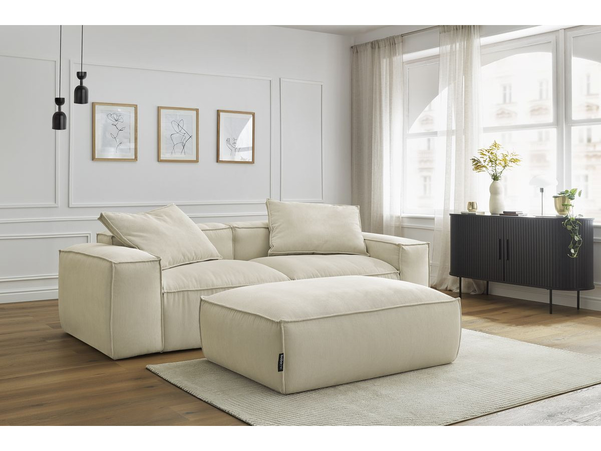 Bobochic Boheme Sofa 4-Sitzer mit Pouf Cordsamt Beige