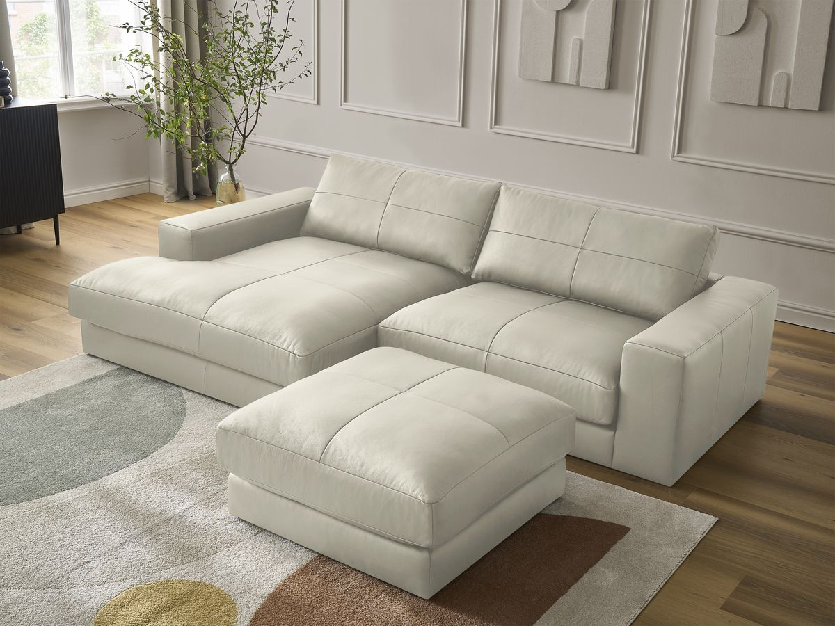 Bobochic Leonard Ecksofa mit Pouf 274 × 159 cm Leder Beige Ecke links