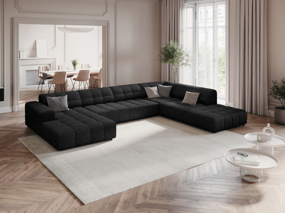 Cosmopolitan Design Panoramasofa Chicago 7-Sitzer Chenille Haga Schwarz Rechts