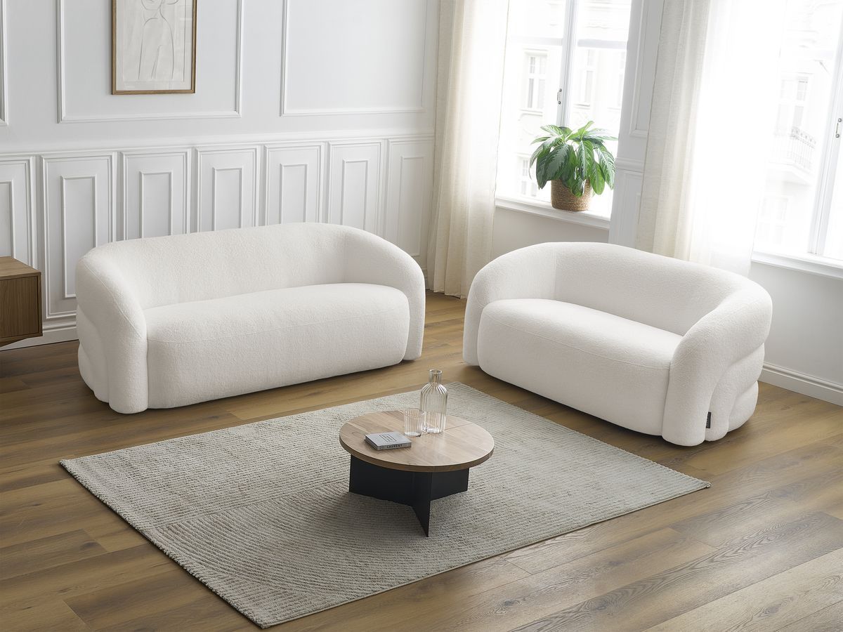 Bobochic Elina Sofa 5-Sitzer Bouclé-Stoff Weiß